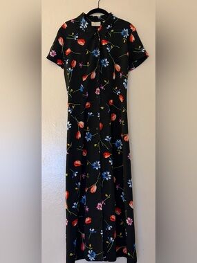 Black Floral Button-Front Maxi Dress